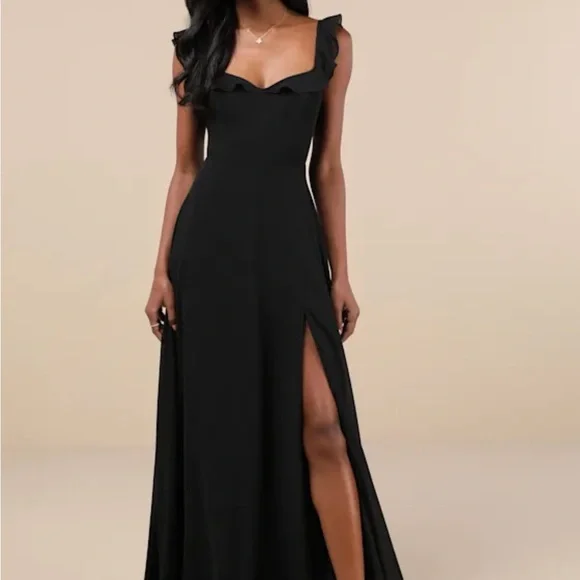 Lulu's Classic Black Maxi Dress with Ruffle Detail - Picture 3 of 3